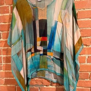 Colorful Geometric Patterned Poncho Top